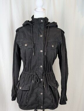 Aritzia Talula Trooper Hooded Utility Jacket Black Cargo Parka XS